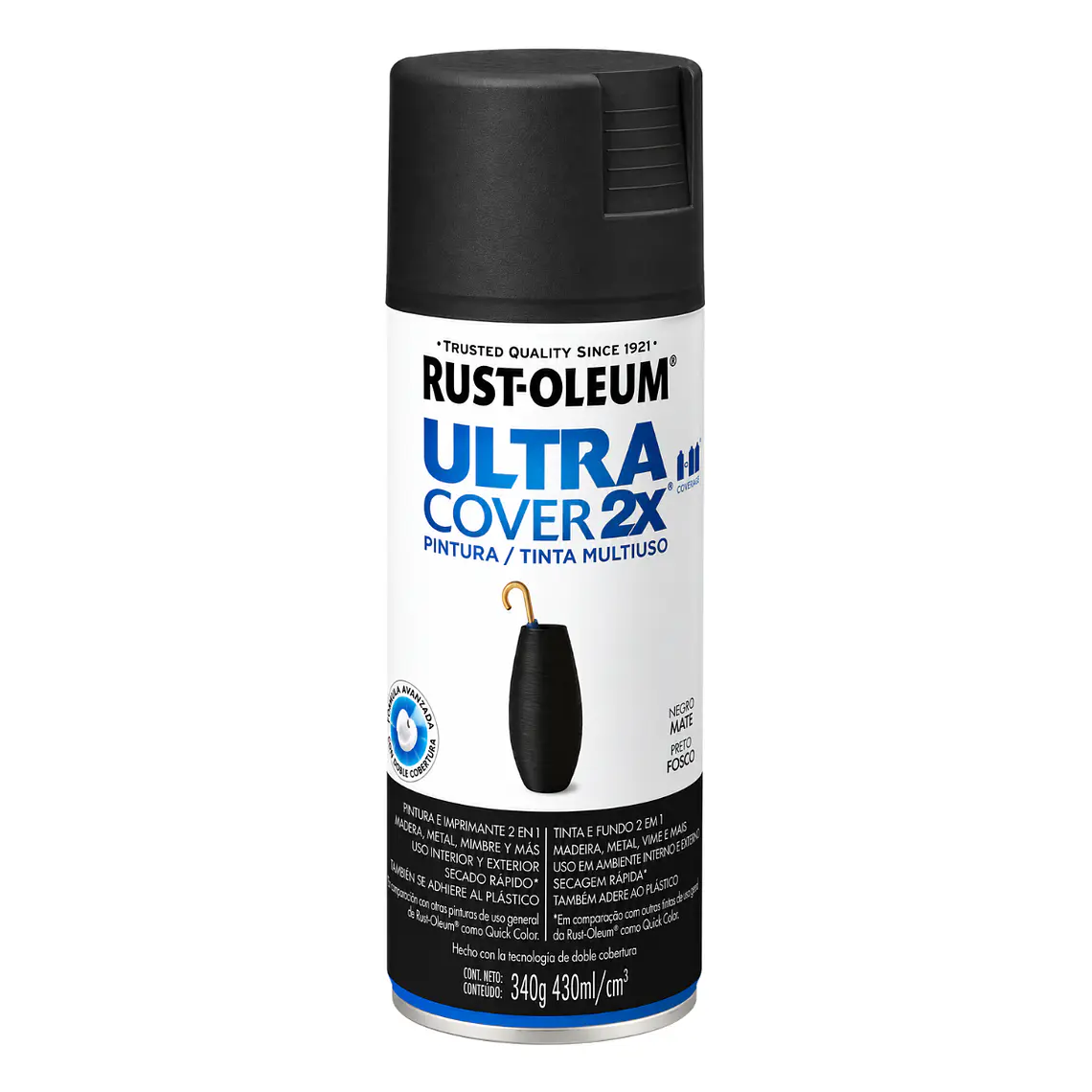 Pintura Spray Ultra Cover 2X Negro Mate 340 g Rust-Oleum 1