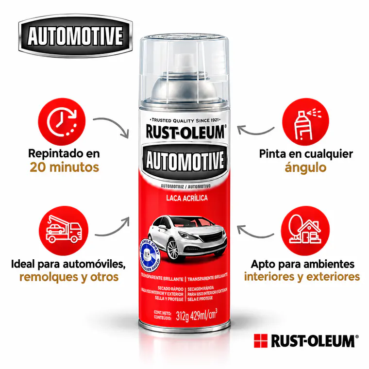 Laca Acrílica Rust-Oleum Automotive Transparente Brillante 2