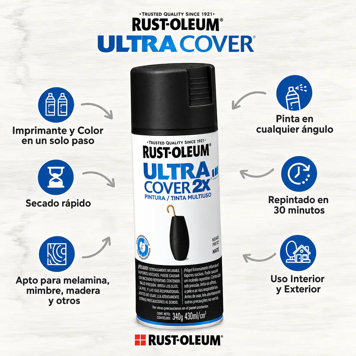 Pintura Spray Ultra Cover 2X Negro Mate 340 g Rust-Oleum 3