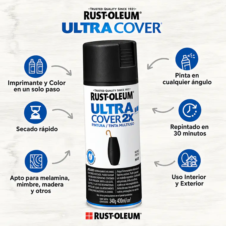 Pintura Spray Ultra Cover 2X Negro Mate 340 g Rust-Oleum 3