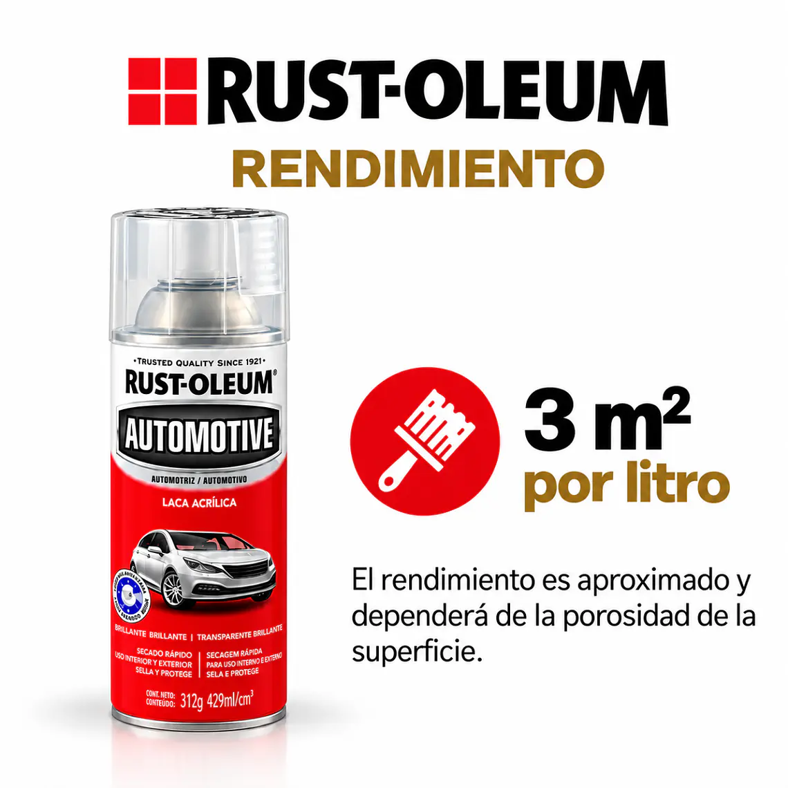 Laca Acrílica Rust-Oleum Automotive Transparente Brillante 3