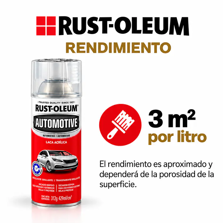Laca Acrílica Rust-Oleum Automotive Transparente Brillante 3