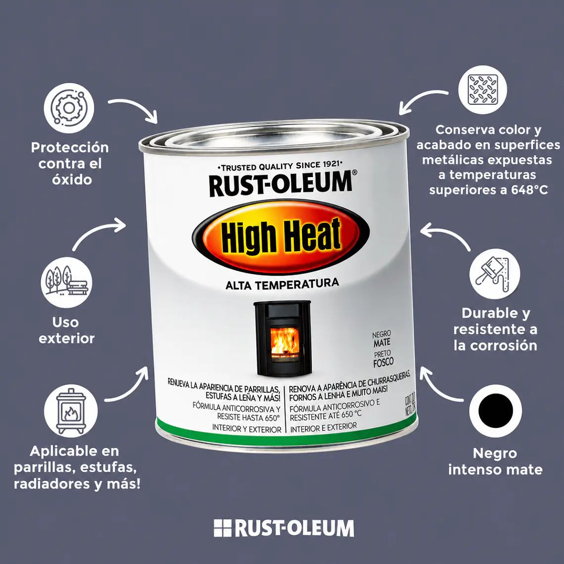 Pintura Rust-Oleum High Heat 650°C Negro Mate 946 ml 4