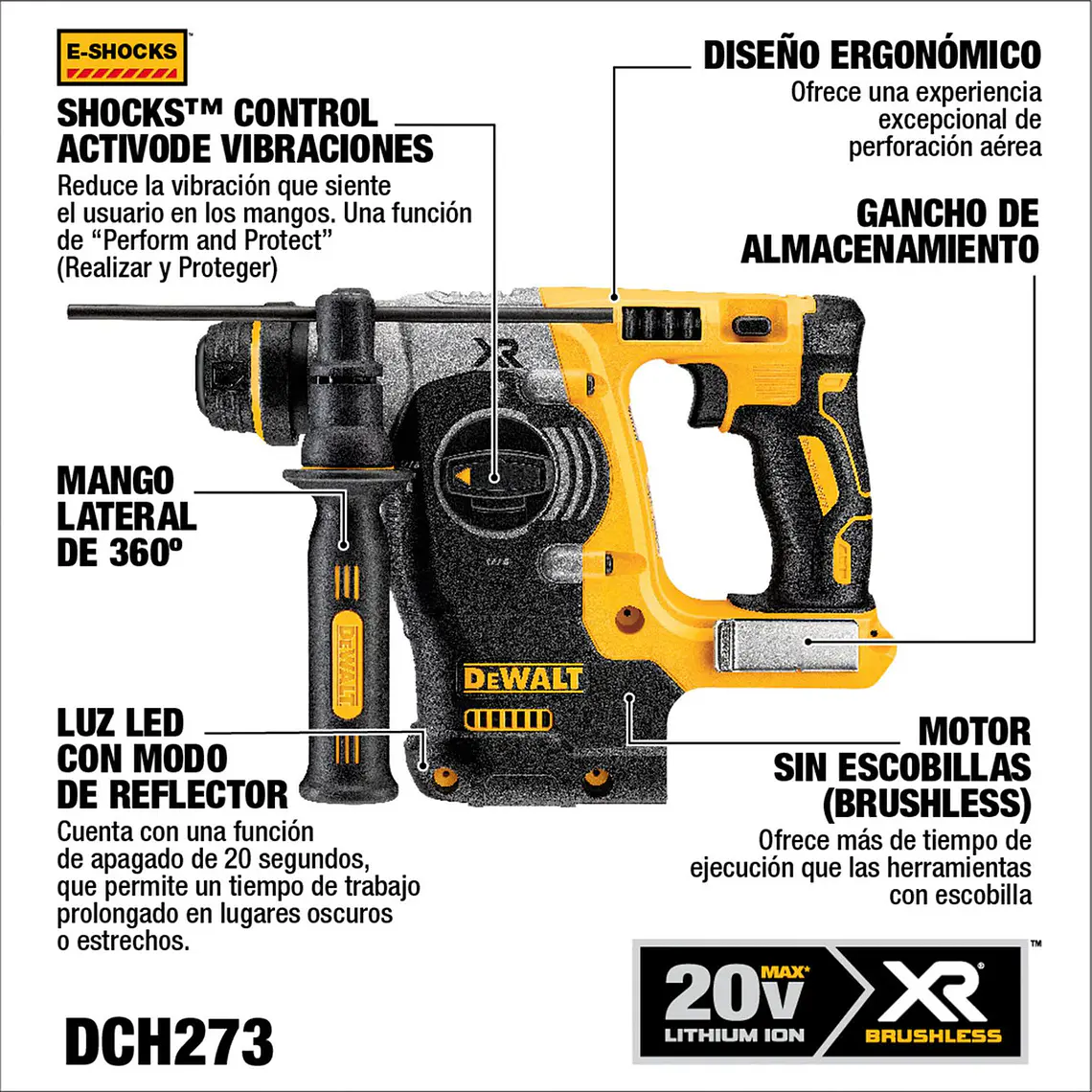 Rotomartillo Sds+ 20v Máx Sin Batería Dewalt Dch273b 2