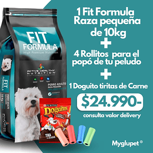 Fit formula Adulto Raza Pequeña 10 kilos + 4rollitos popo + 1 doguito