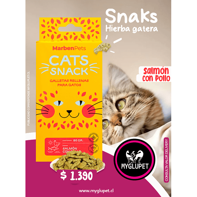 Cats Snack galletas con hierva gatera Salmon con Pollo 80 gramos