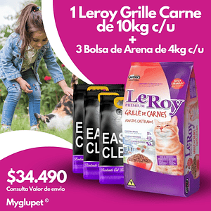 Leroy Grille carne 10 kilos + 3 bolsas arena easy clean 4 kilos
