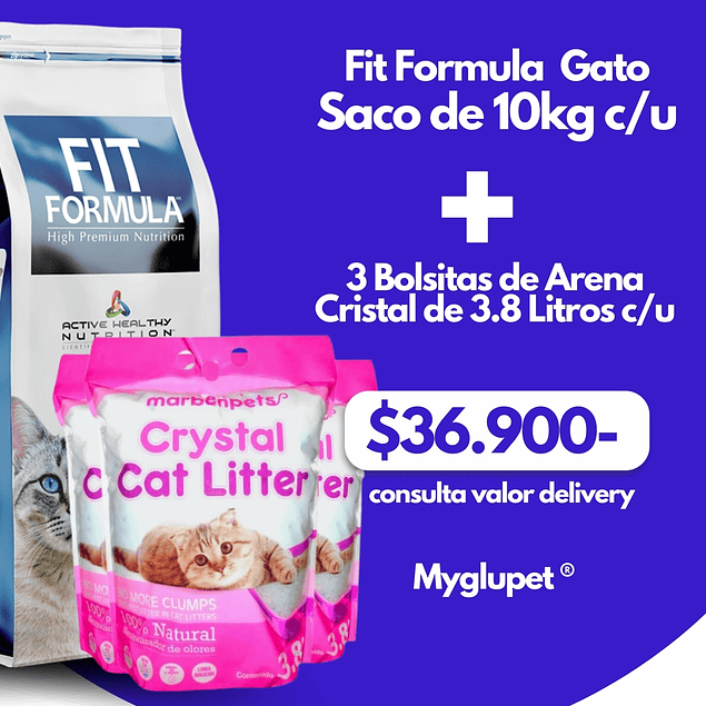 Fit Formula gato 10 kilos + 3 bolsas arena cristal 3.8 litros