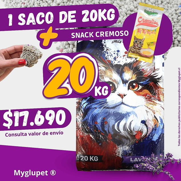 Arena Chilean Cat Litter 20 kilos + 1 snack cremoso