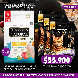 Formula Natural gato adulto Pollo 7 kg + 3 arenas bengala 4 kilos 