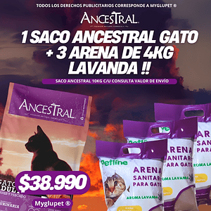 Ancestral Gato Adulto + 3 arenas de 4 kilos