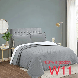 Cubrecama Quilt con pompones 2 Plaza