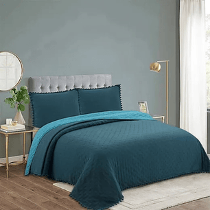 Cubrecama Quilt con pompones 2 Plaza