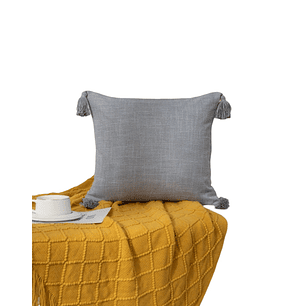 Juego de 2 Fundas de Cojín de Lino con Pompones-Gris