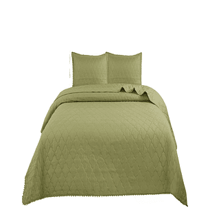 Cubrecamas Quilt Plaza y Media con Pompones B2