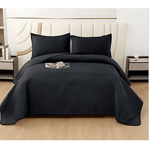 COBERTOR DE LUJO QUILT VERANO 2 PLAZAS NEGRO