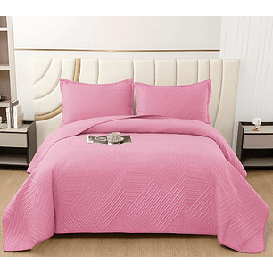 COBERTOR DE LUJO QUILT VERANO 2 PLAZAS ROSADO