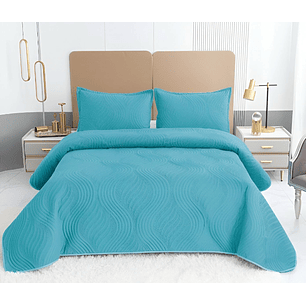 COBERTOR DE LUJO QUILT VERANO 2 PLAZAS AZUL