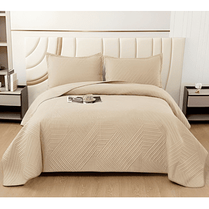 COBERTOR DE LUJO QUILT VERANO 2 PLAZAS BEIGE