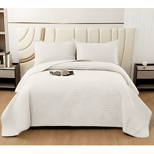 COBERTOR DE LUJO QUILT VERANO PLAZA Y MEDIA BLANCO