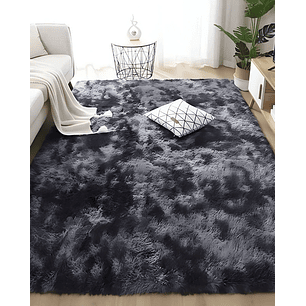 Alfombra peluda Suave 240 x 200 cm Primera Calidad Negro Jaspeado