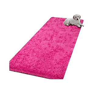 Juego por 2 Alfombra pasillera peluda liviana 70x150 ultra suave FUCSIA