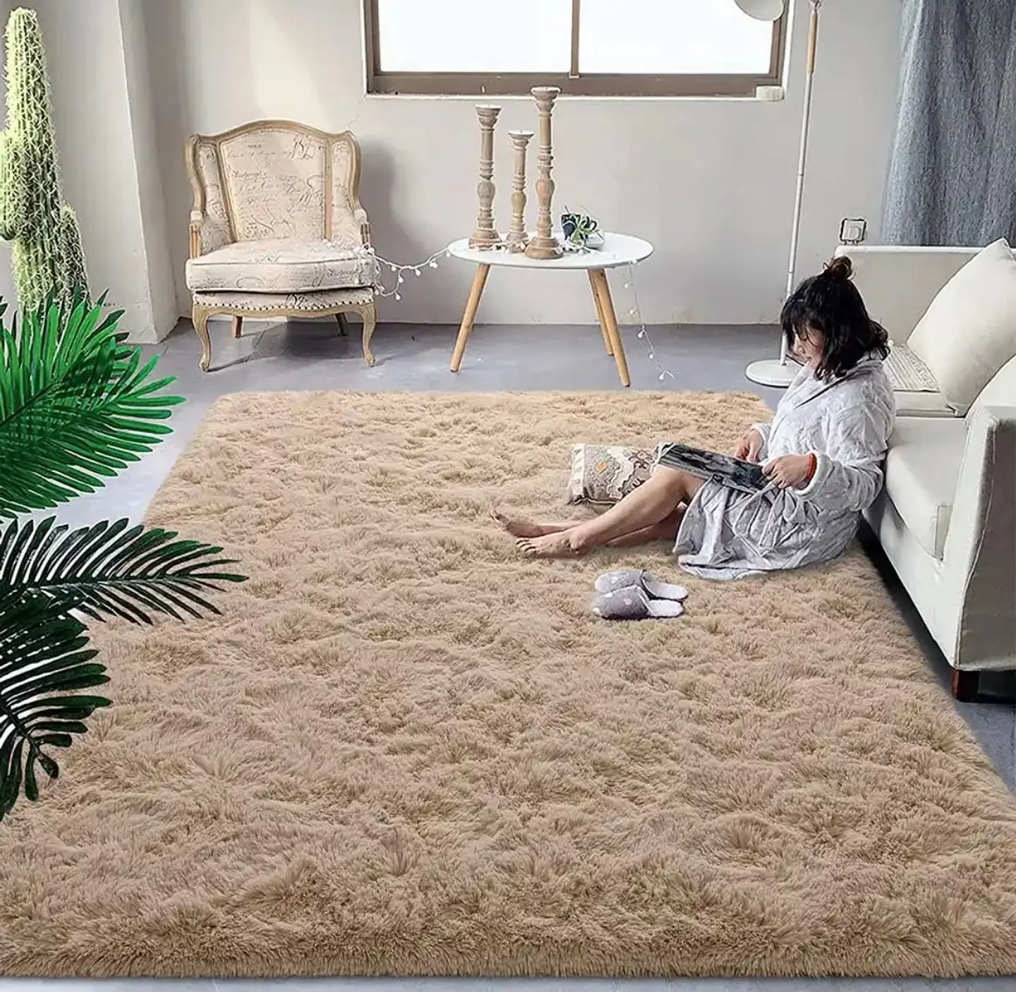 Alfombra Peludas Tipo Shaggy 180Cm X 200Cm Beige 1