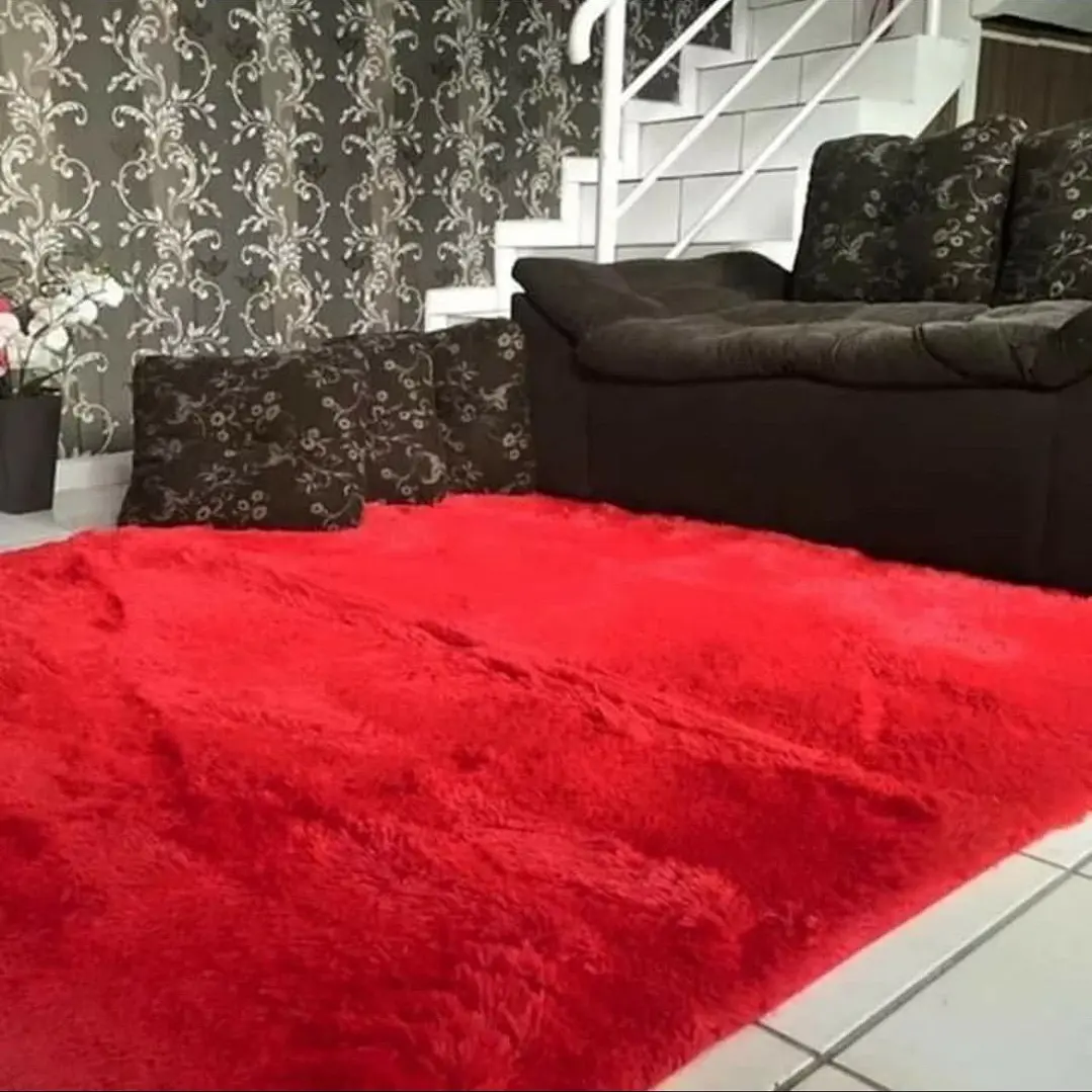 Alfombra Peludas Tipo Shaggy 180Cm X 200Cm Rojo 1