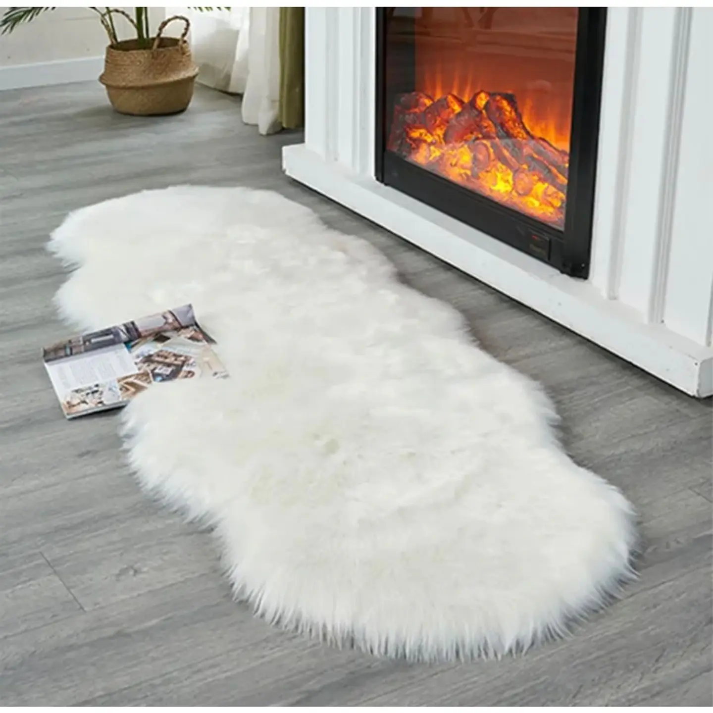 Alfombras Curvas Pelo De Oveja 180X60 - Blanco 1