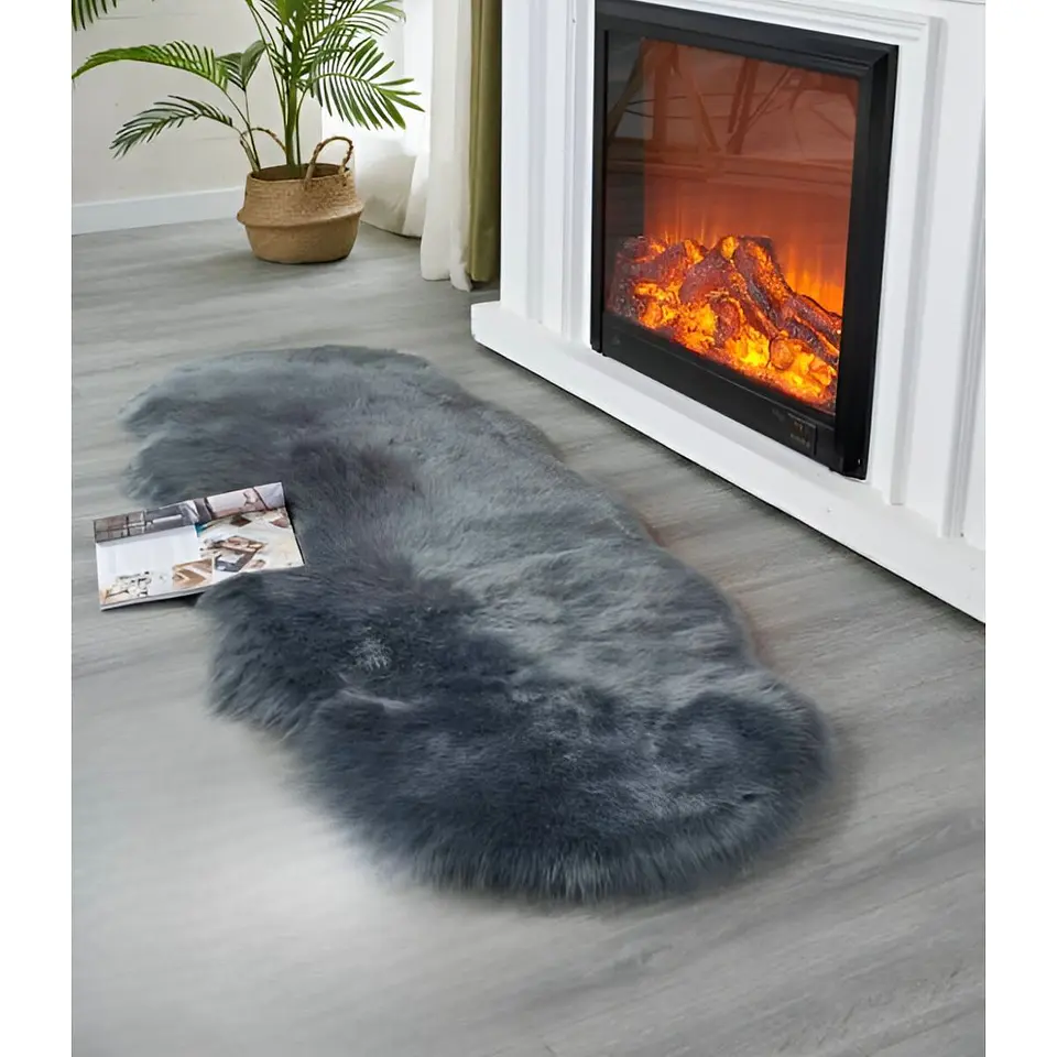 Alfombras Curvas Pelo De Oveja 180X60 - Gris Pardo 1