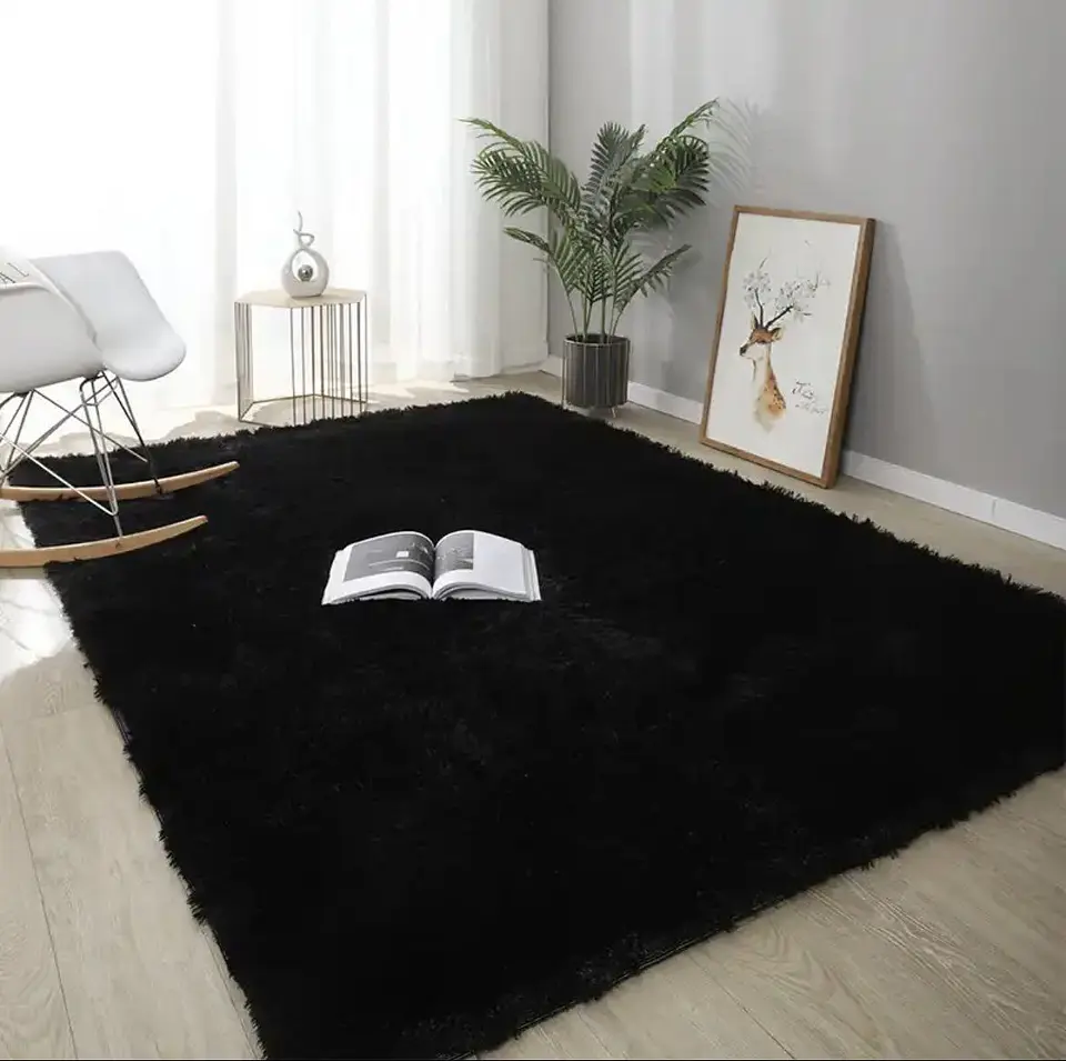Alfombra Peludas Tipo Shaggy 180Cm X 200Cm Negro 1