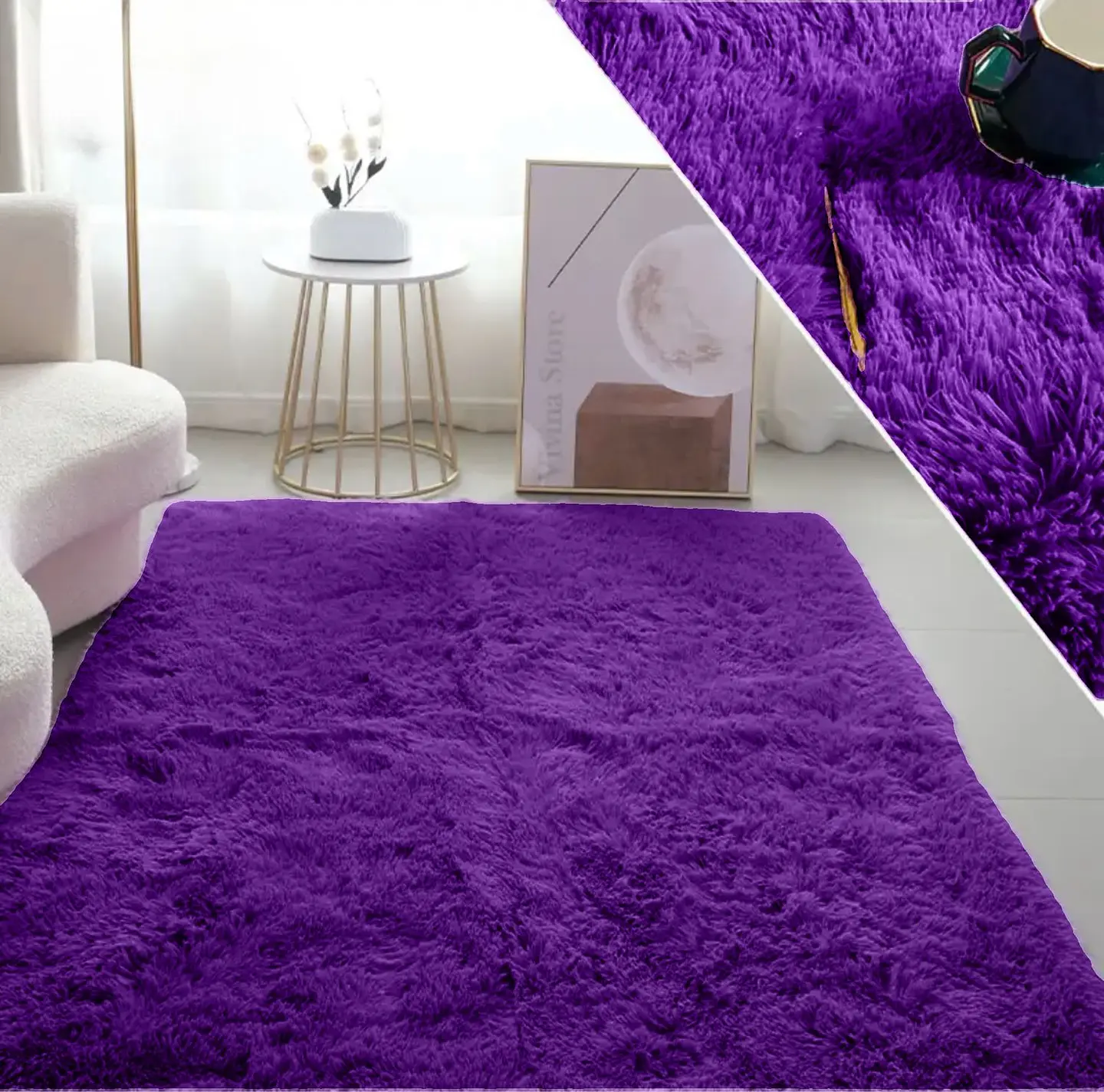 Alfombra Peludas Tipo Shaggy 240Cm X 200Cm Morada - Violeta 1