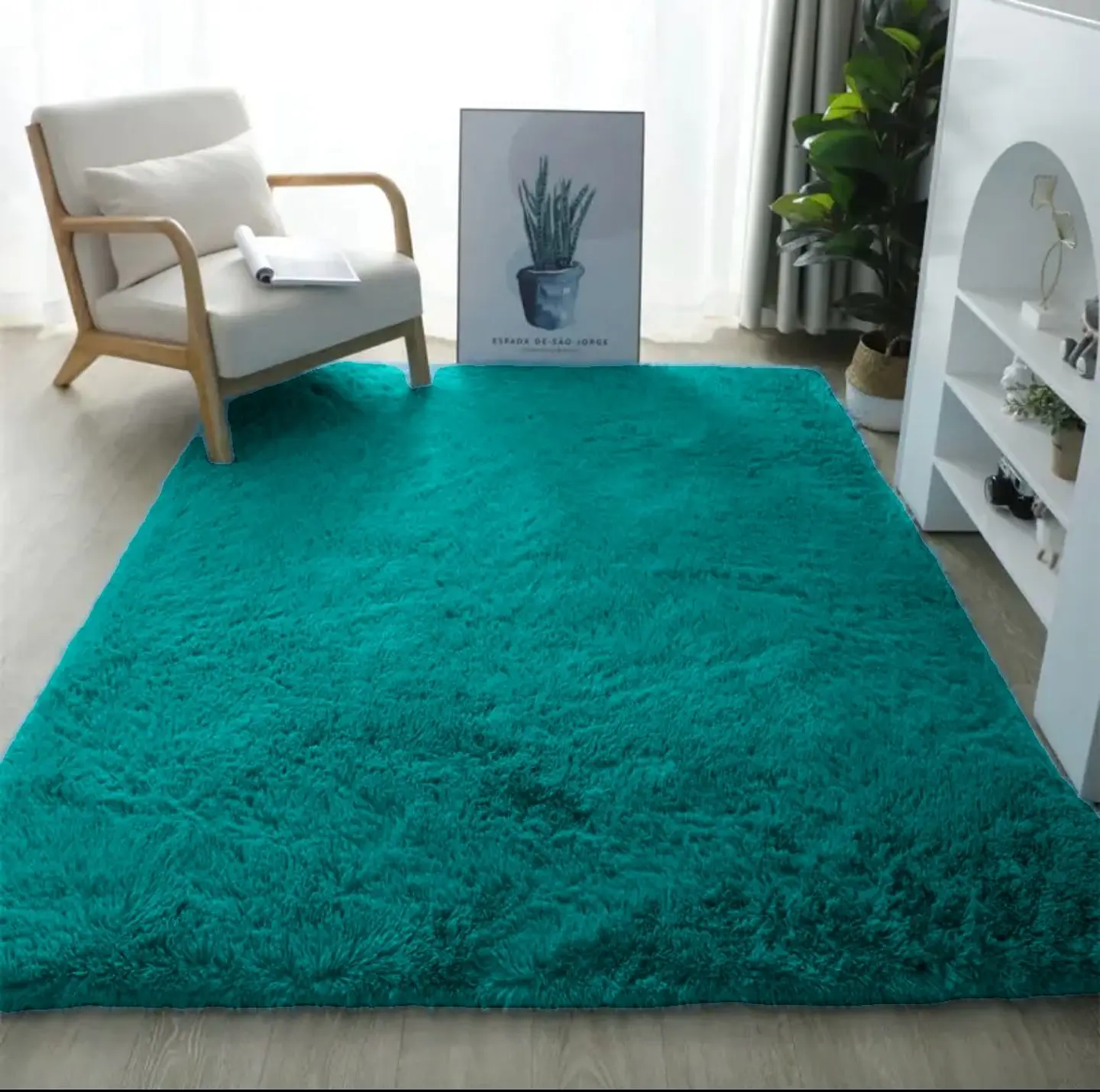 Alfombra Peludas Tipo Shaggy 240Cm X 200Cm Turquesa 1
