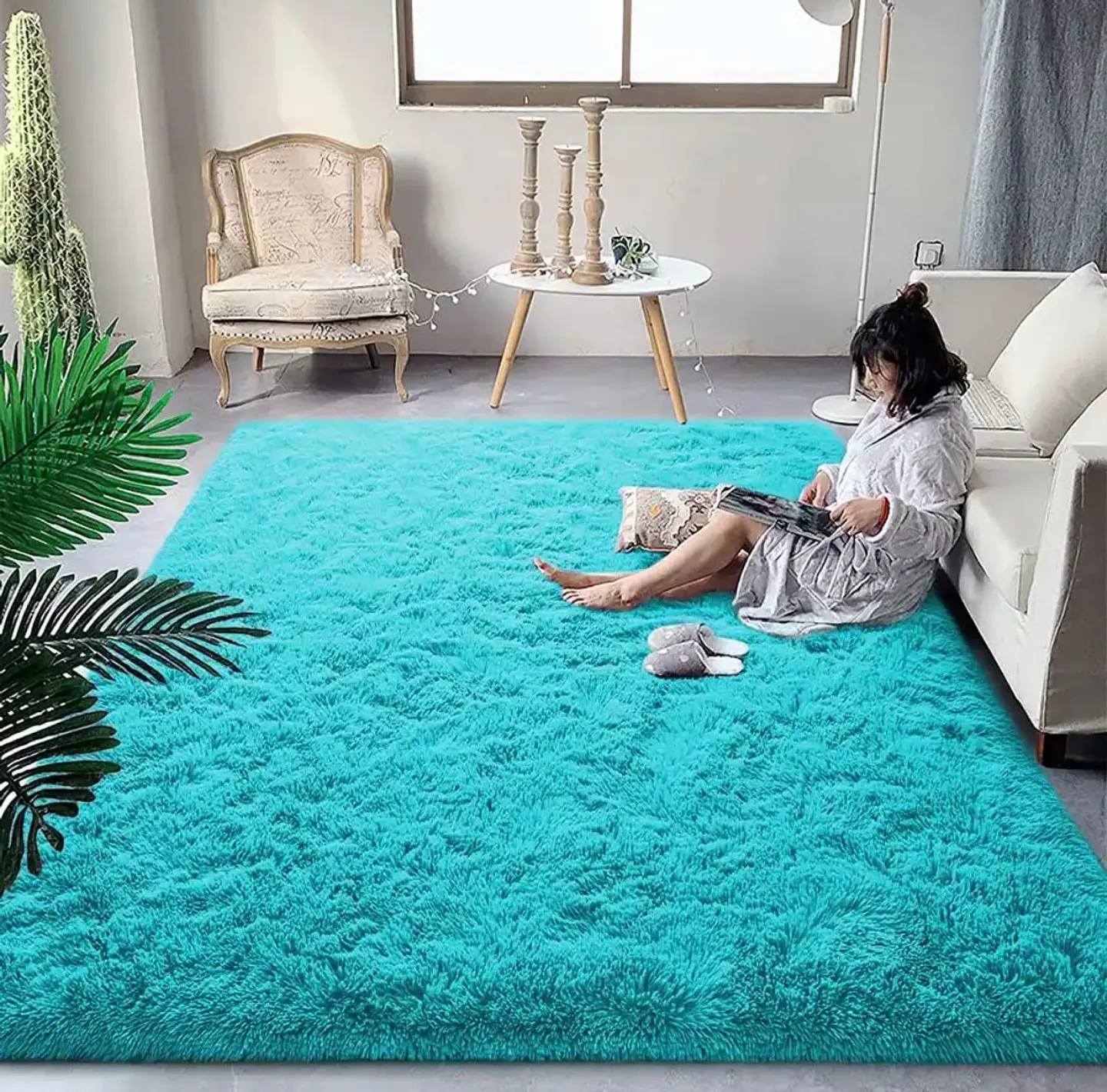 Alfombra Peludas 240Cm X 200Cm Celeste 1