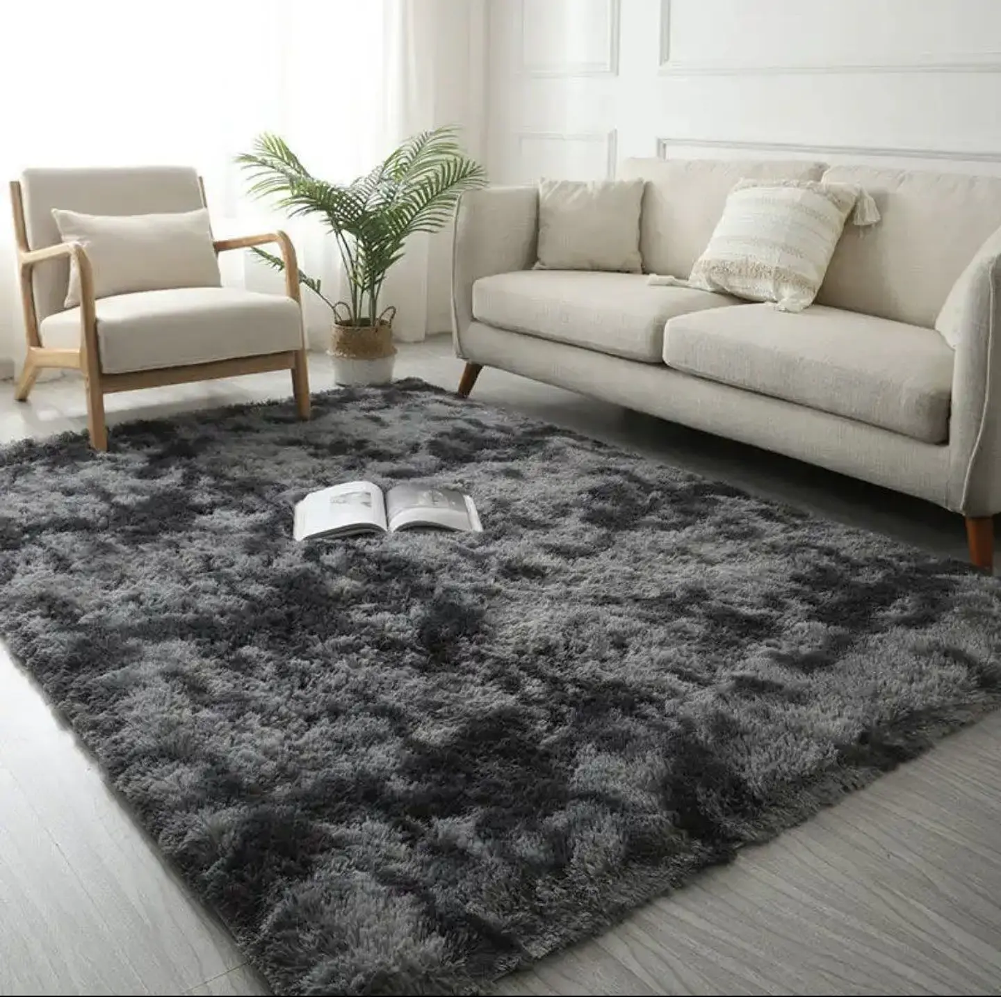 Alfombra Peludas Tipo Shaggy 200Cm X 300Cm Negra Jaspeado 1