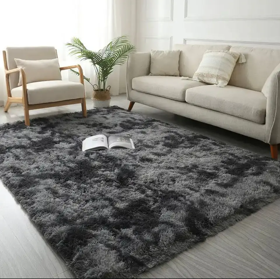 Alfombra Peludas 150X200Cm Negro Jaspeado 1