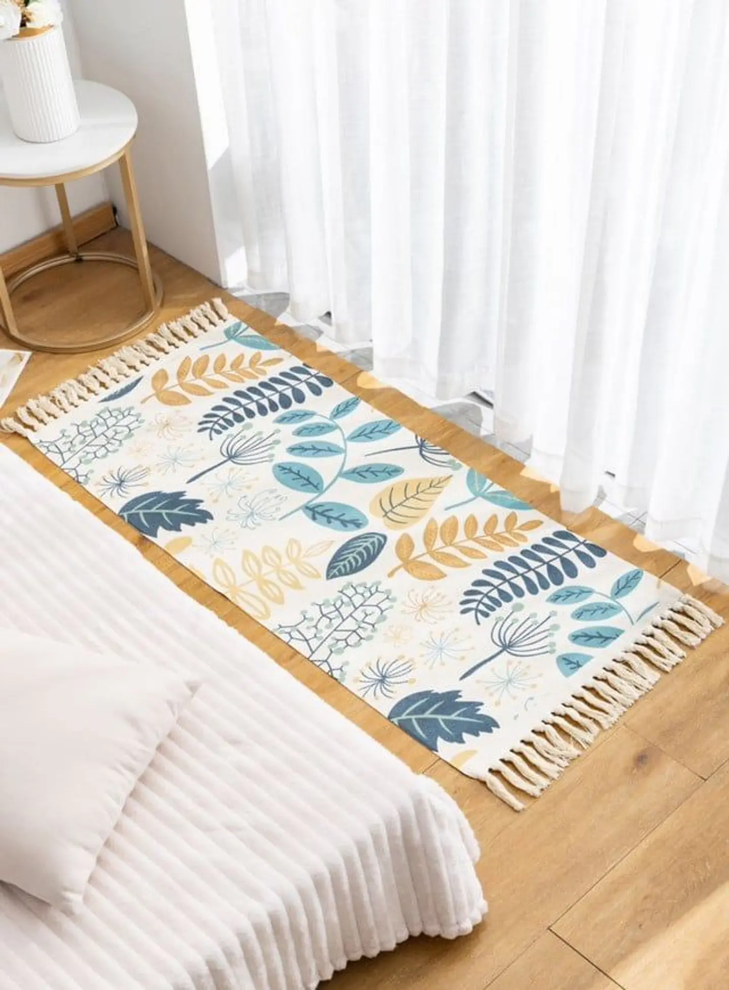 JUEGO DE 2 BAJADA DE CAMA ALFOMBRA DE LINO 60 X 130 CM 3