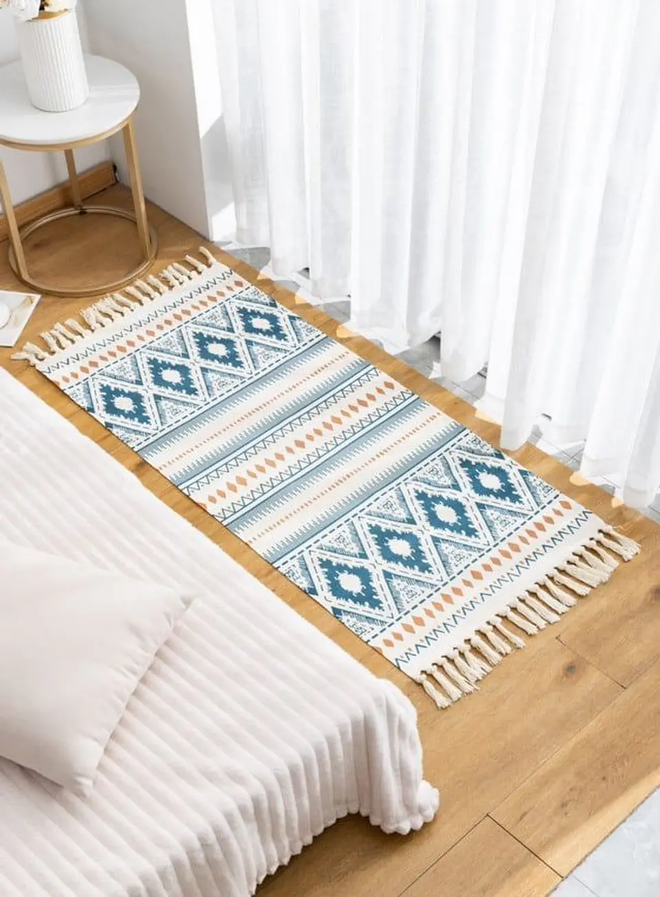 JUEGO DE 2 BAJADA DE CAMA ALFOMBRA DE LINO 60 X 130 CM 3