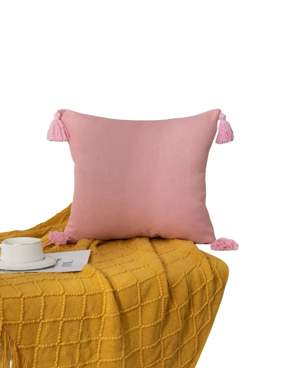 Juego de 2 Fundas de Cojín de Lino con Pompones-Rosa 2