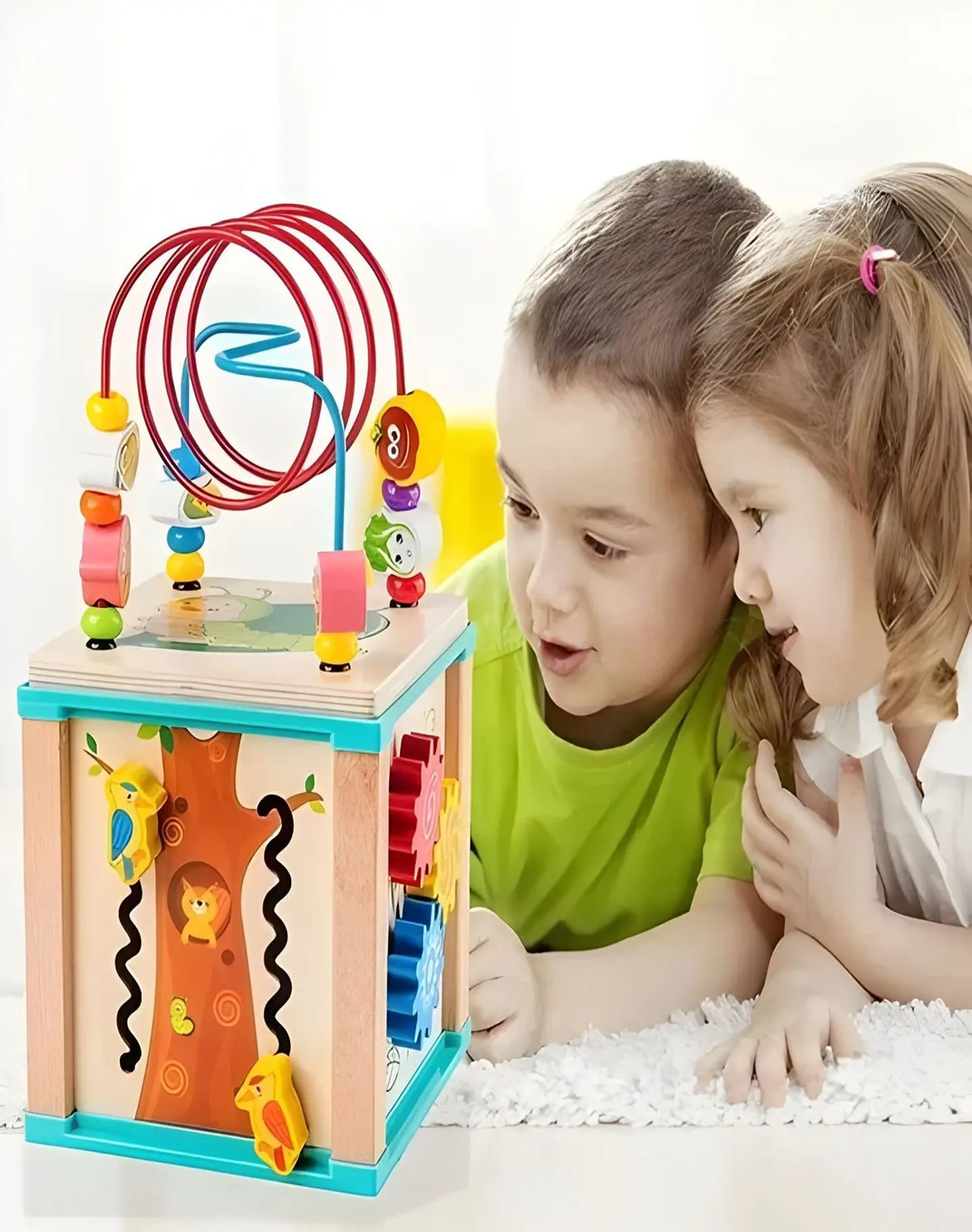 Cubo Madera Montessori Laberinto Didáctico Bebés 2