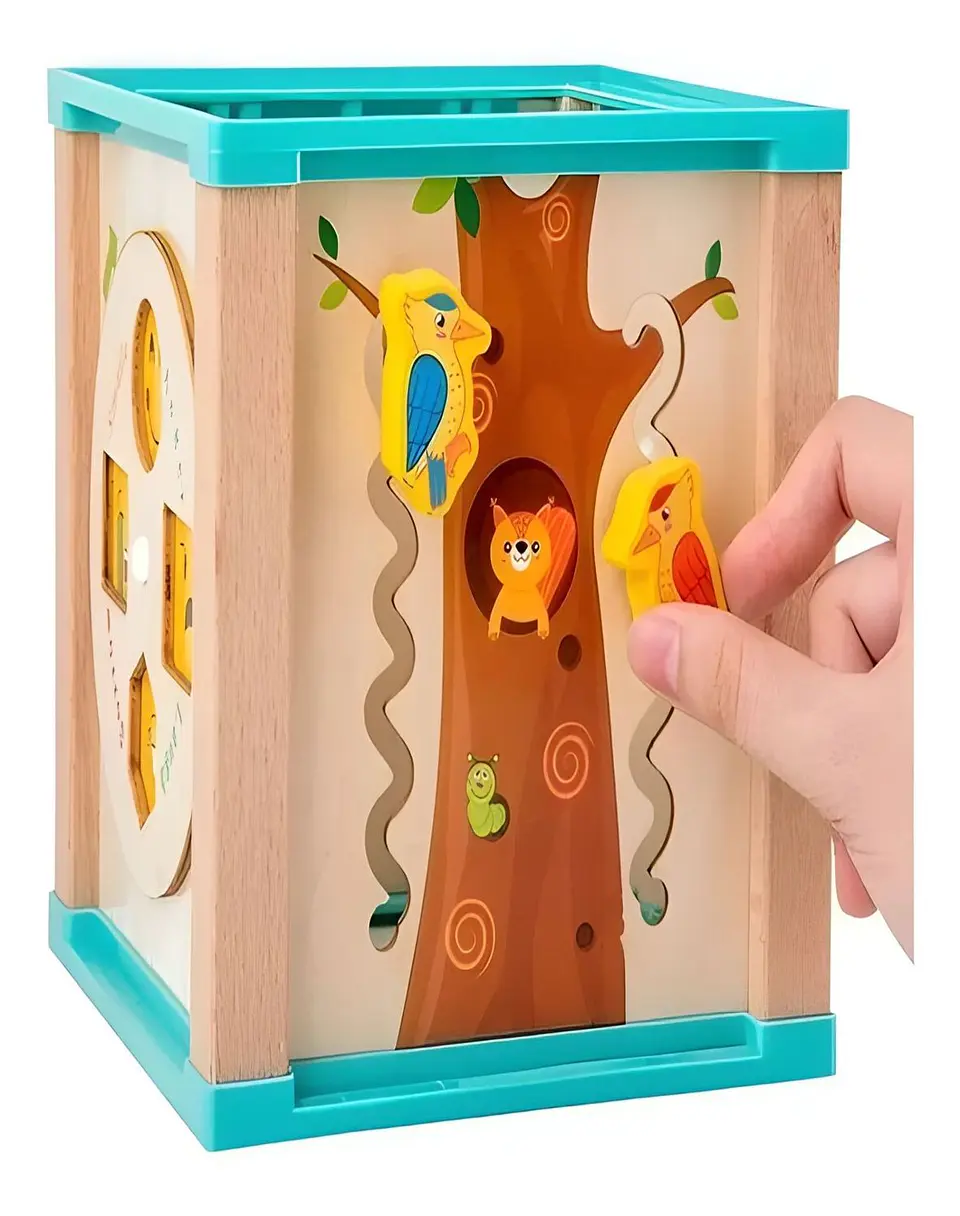 Cubo Madera Montessori Laberinto Didáctico Bebés 3