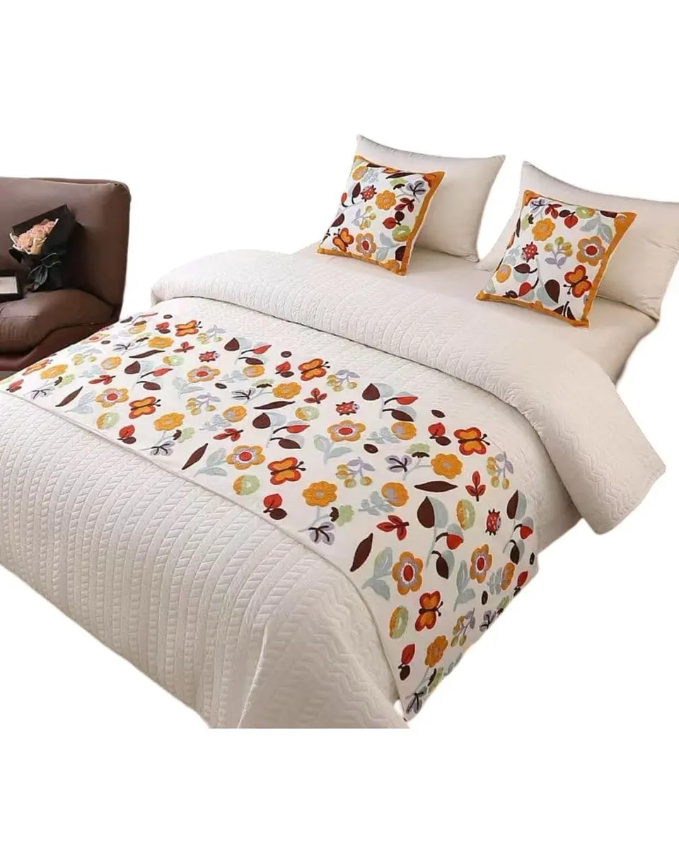 Piecera Bordada para Cama - Sin Fundas de Cojín D9 1