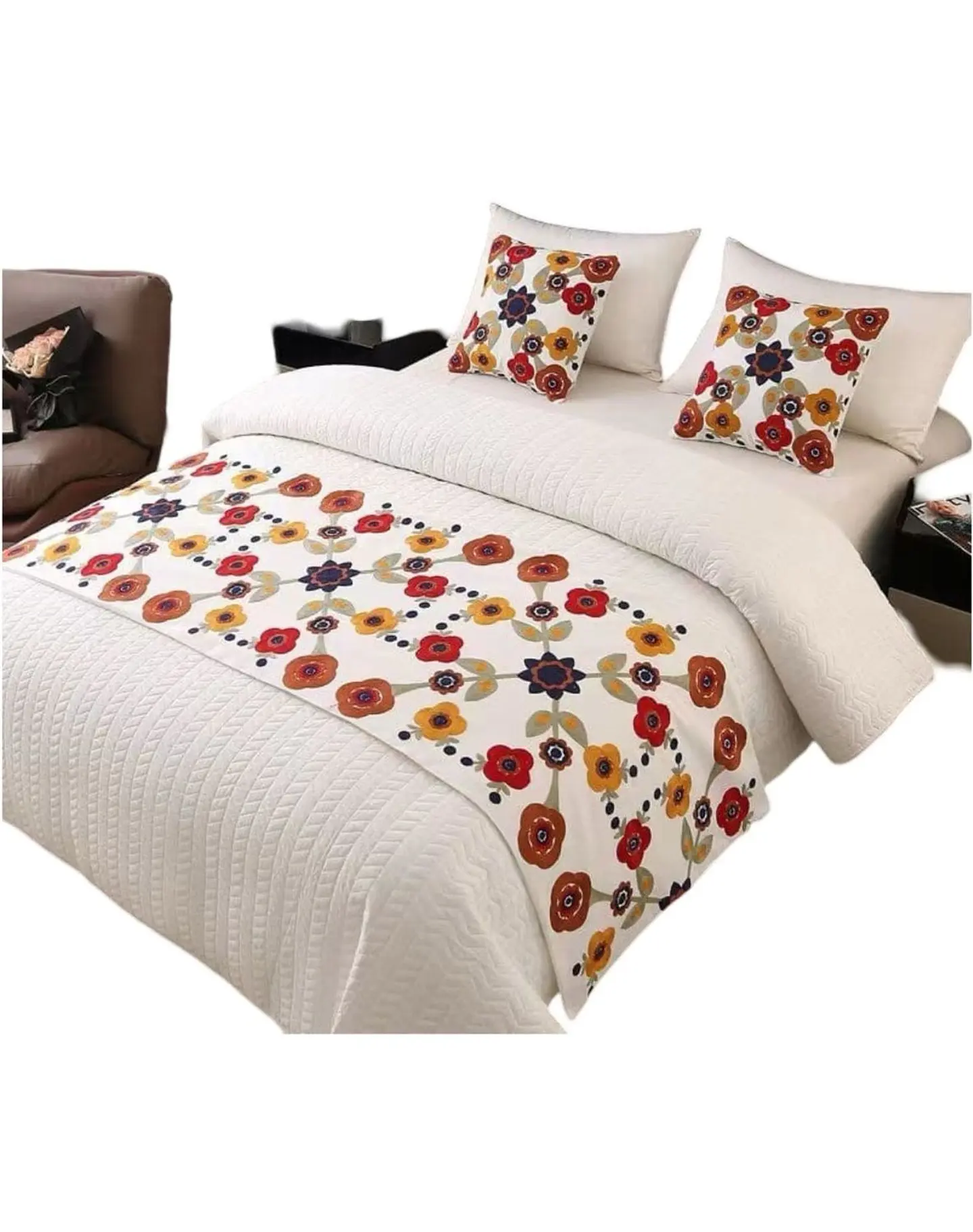 Piecera Bordada para Cama - Sin Fundas de Cojín D10 1