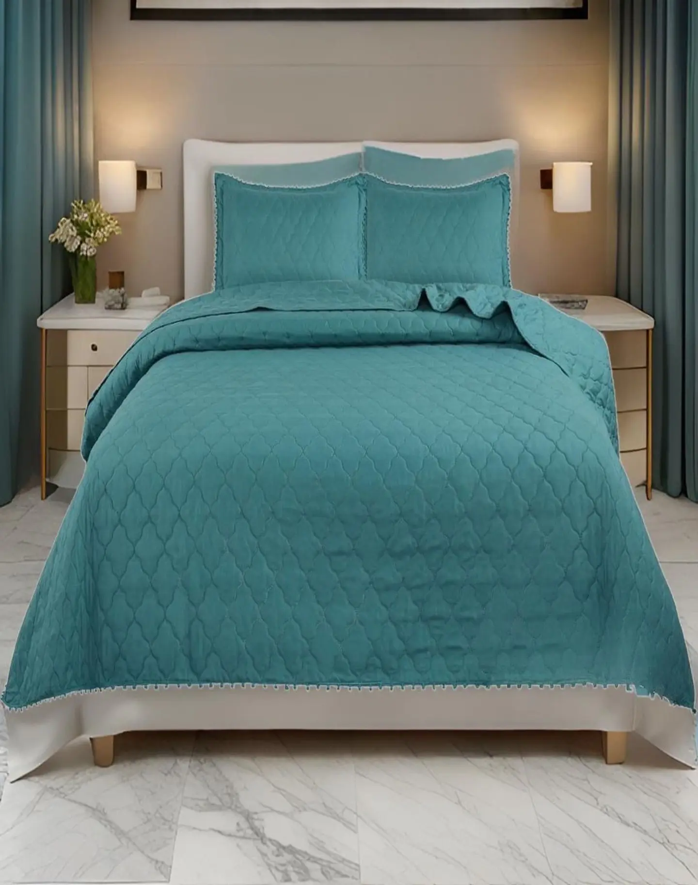 Cubrecamas Quilt Primavera Verano con Pompones B4 3