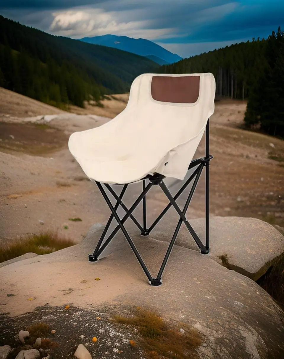Silla Plegable de Lona para Exterior Camping Crema 3