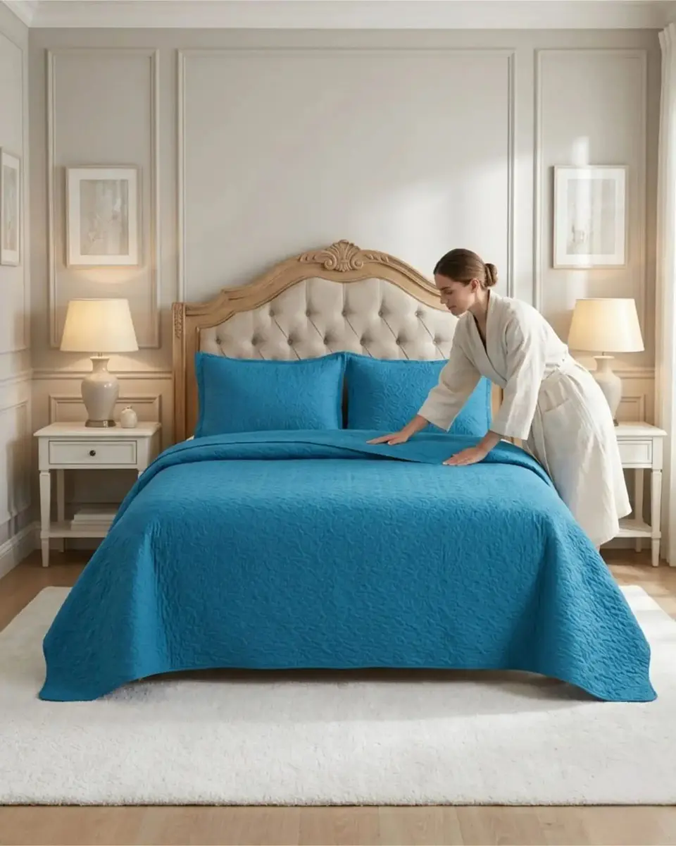 Cubrecama Quilt Verano King Delgado Texturizado Set Con Fundas 3