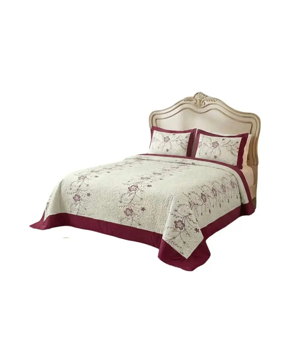 Cubrecama Quilt Verano King Bordado Floral Set Colcha Delgado 6