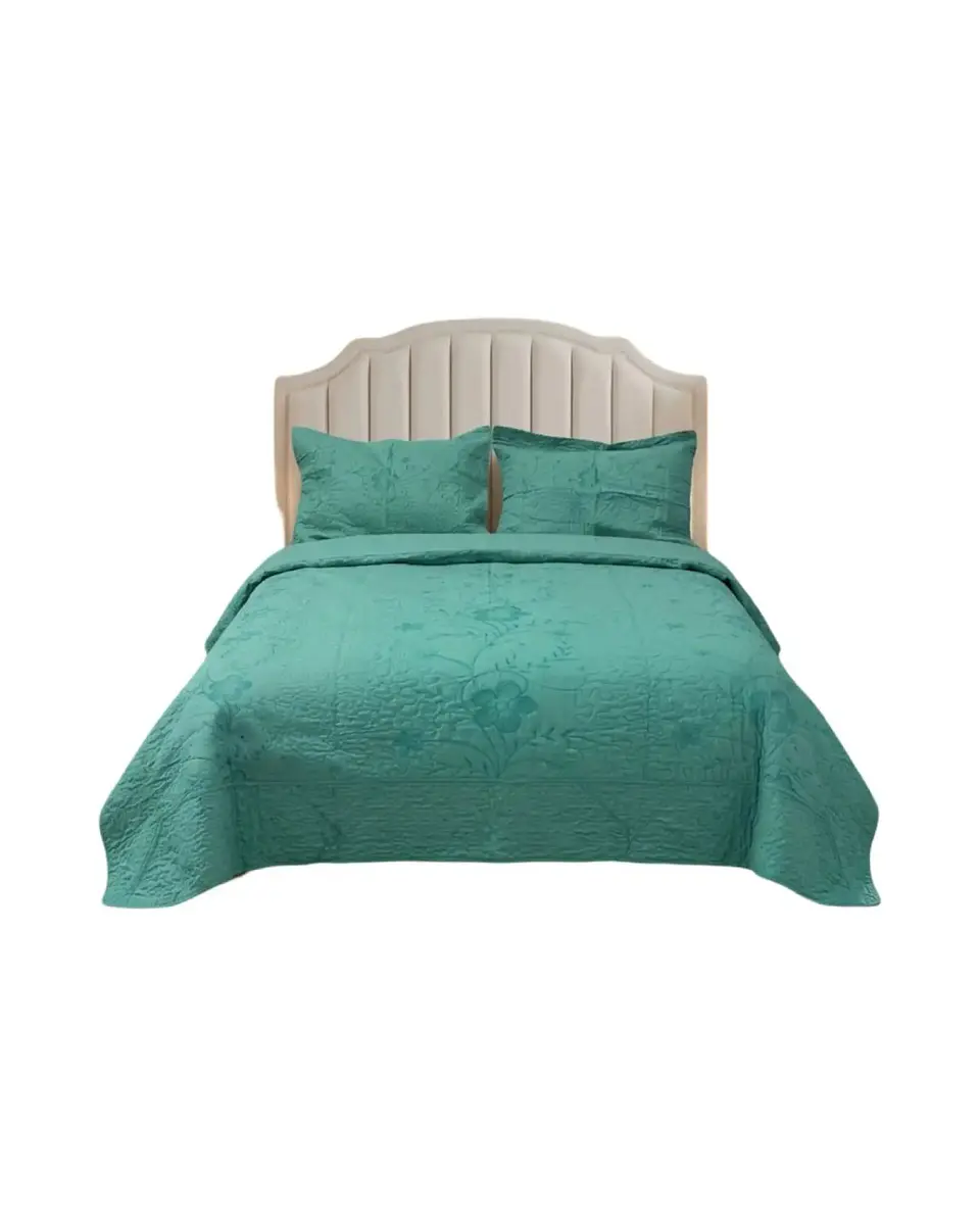 Cubrecama Quilt Verano King Bordado Floral Set Colcha Delgado 6