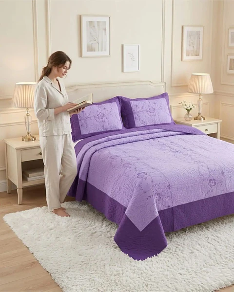 Cubrecama Quilt Verano King Bordado Floral Set Colcha Delgado