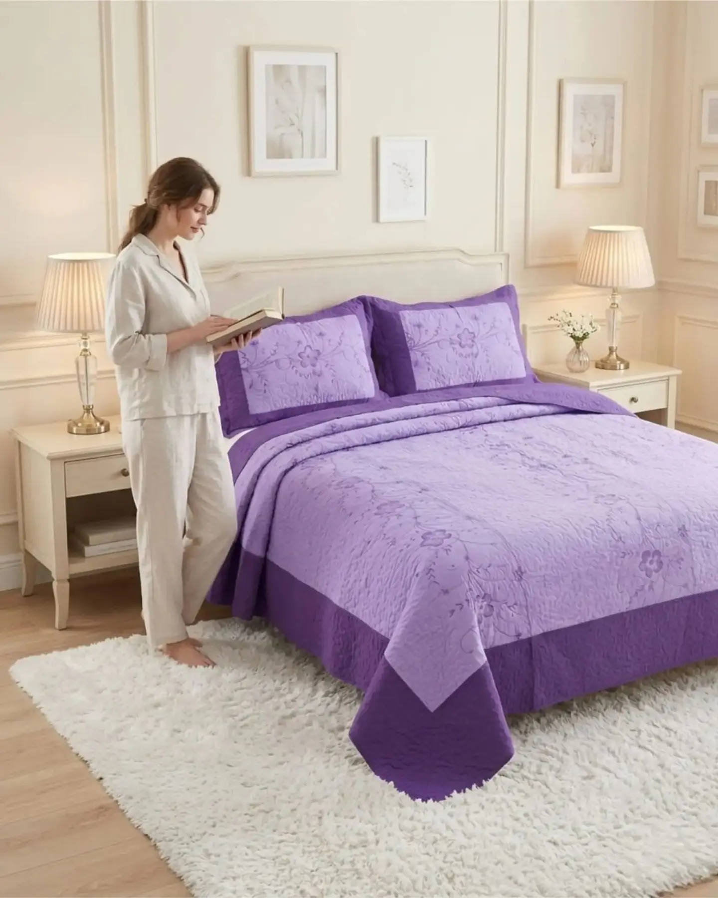 Cubrecama Quilt Verano King Bordado Floral Set Colcha Delgado 1